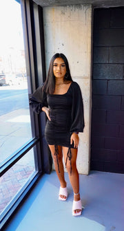 Impress Me Ruched Tie Hem Mini Dress