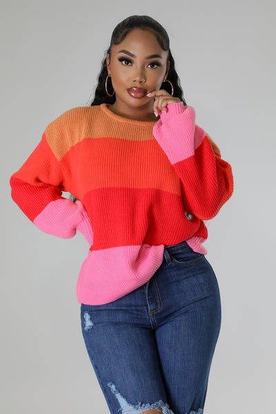 Bold Rainbow Stripe Oversized Chunky Knit Pullover