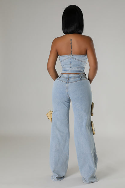 Dual-Tone Utility Denim Jumpsuit