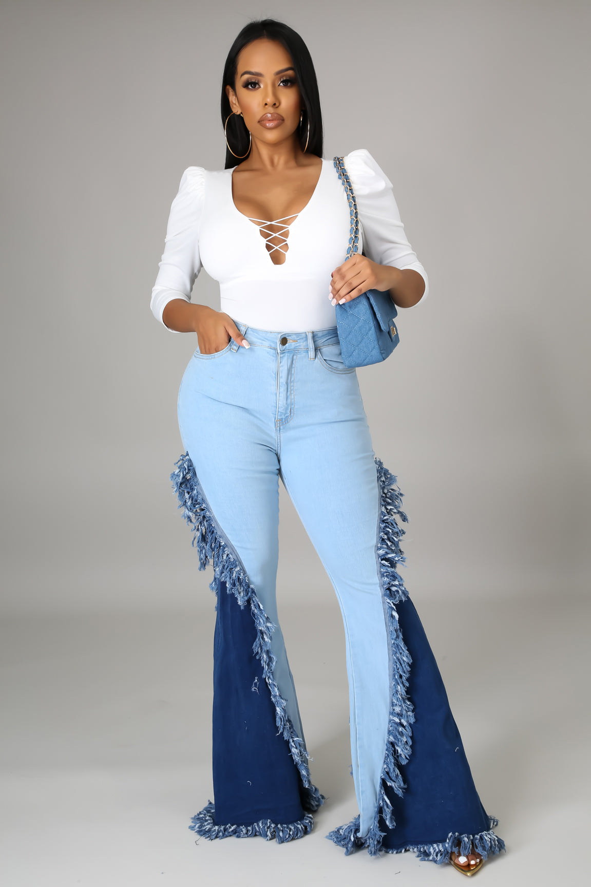 Two tone flare jeans