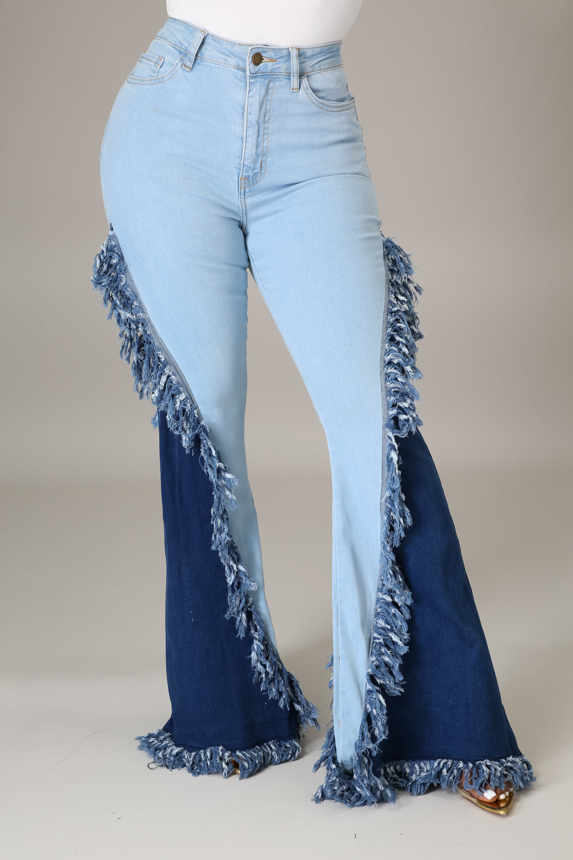 Two tone flare jeans